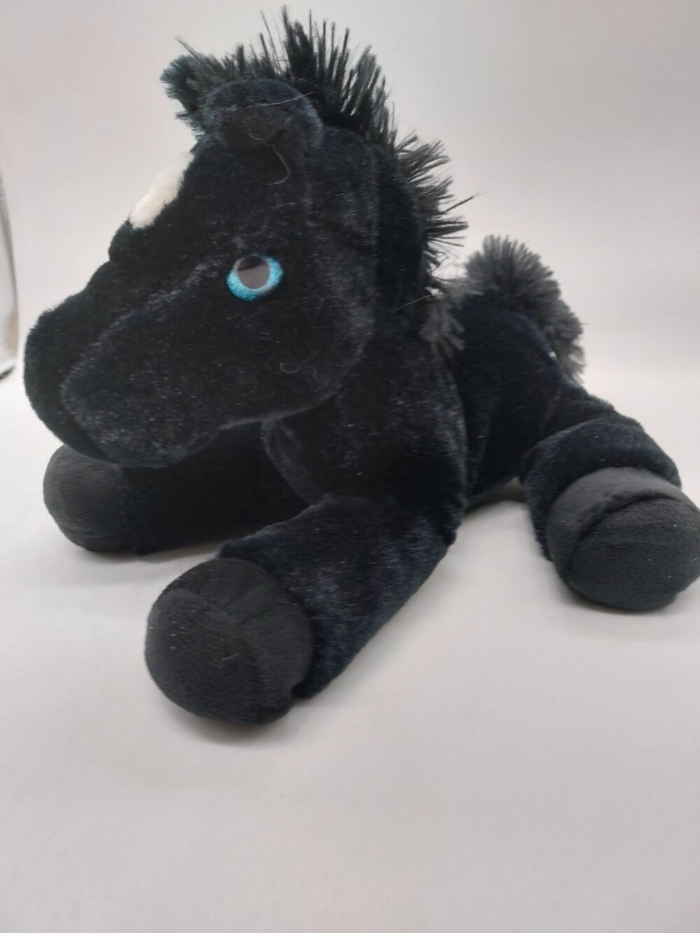 Plush Horse Best Made Toys Black White Fur Blue Eyes Pony 12" Stuffed Animal